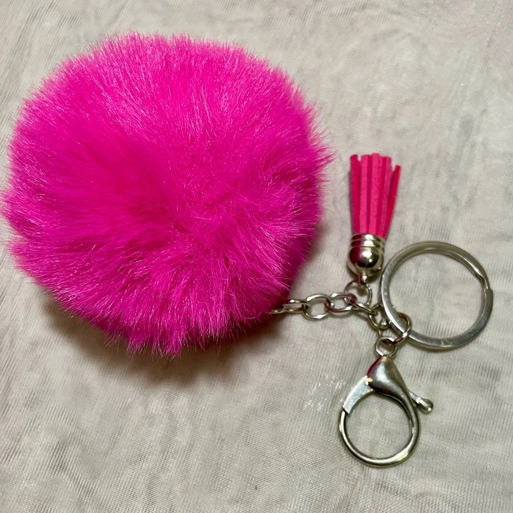 Bag Charm/Key Chain - Fuzzy Hot Pink Pom Pom with Tassel, NWOT